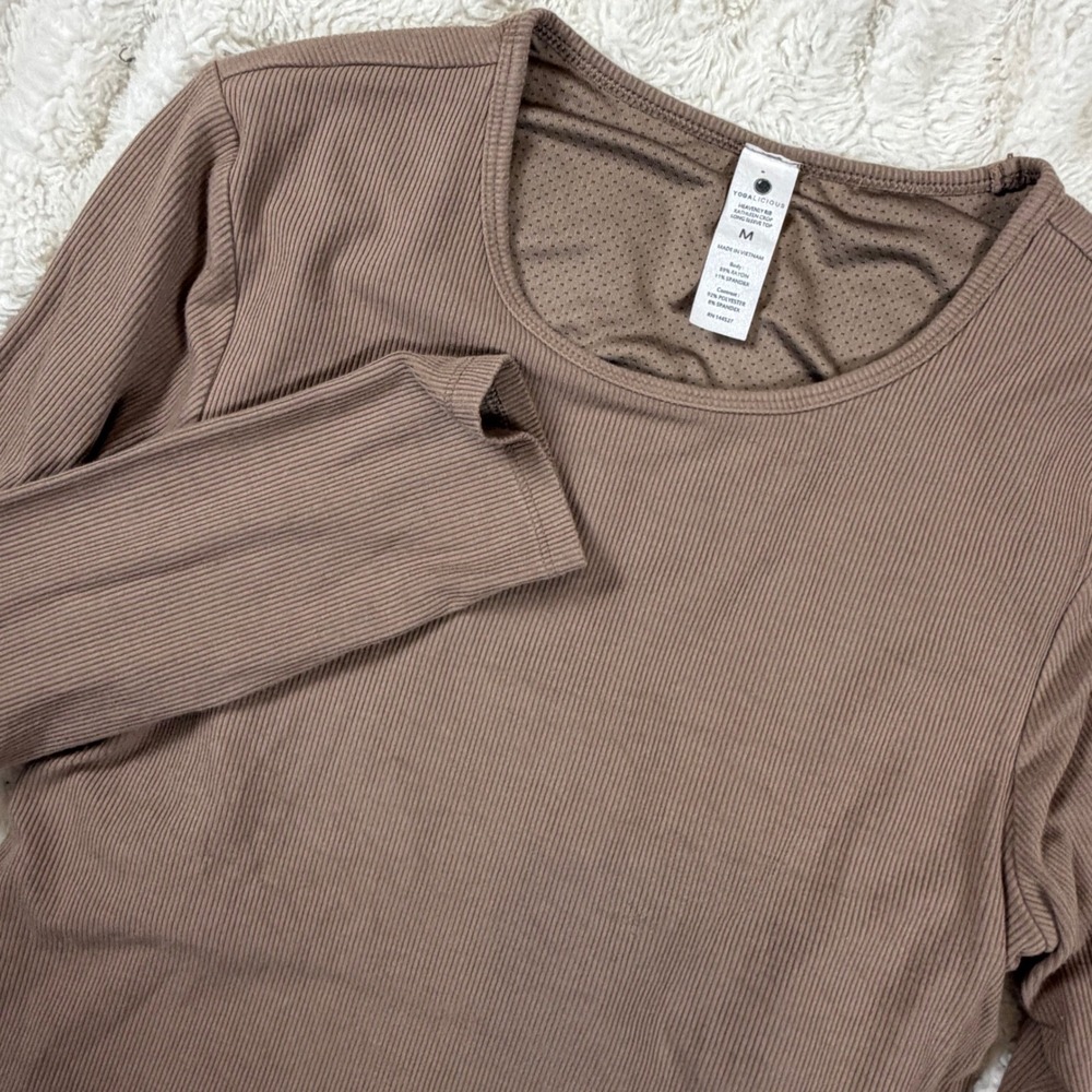 Yogalicious Heavenly Rib Kathleen Crop Long Sleeve Top Brown Medium RN 144527